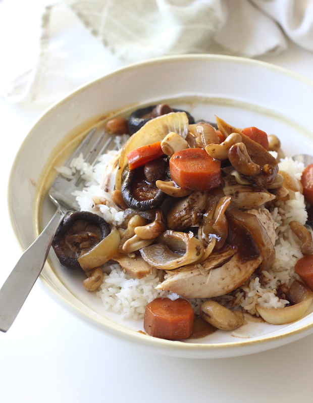 Slow-Cooked Chinese Five Spice Chicken with Cashews & Shiitake Mushrooms